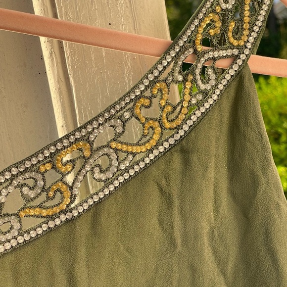 Y2K Deadstock Monique Leshman ResortWear Green One Shoulder Embellished Coverup - Picture 2 of 5